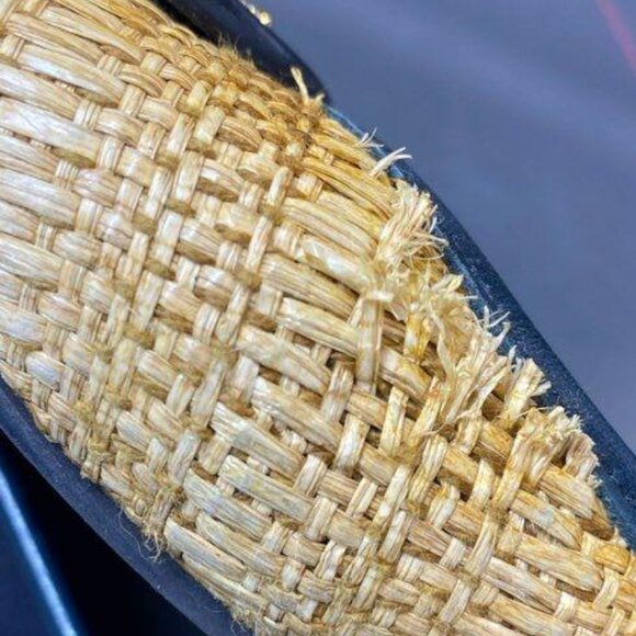 Tory Burch Raffia Ballet Flats – Navy Trim & Gold Logo Size 9 - Picture 3 of 6